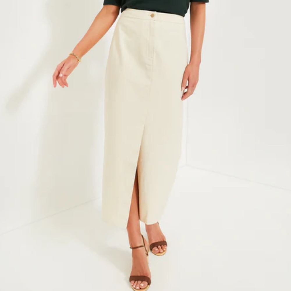 Tuckernuck Cream High-Waist A-Line Midi Skirt